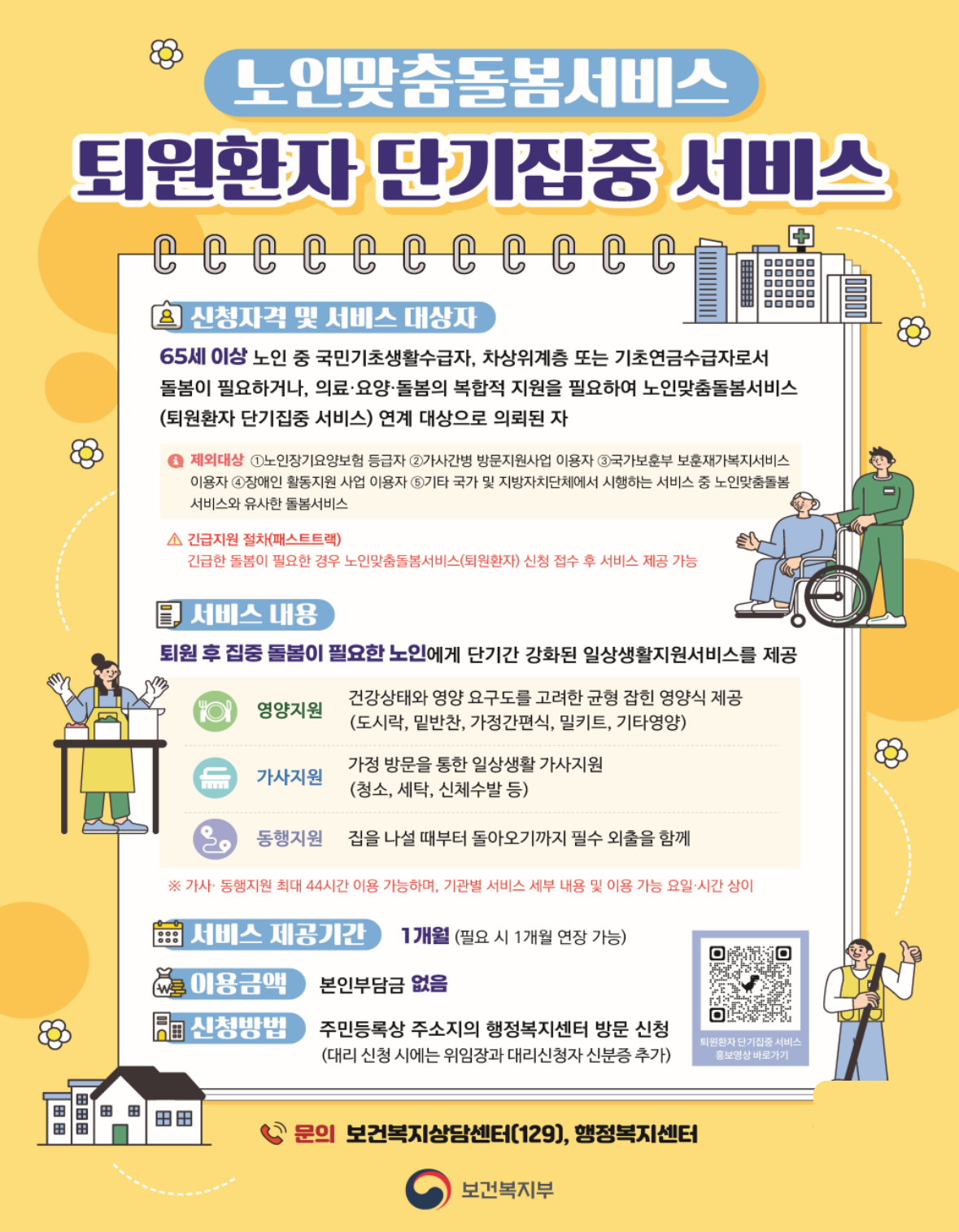 보건복지부 노인맞춤돌봄 퇴원환자 단기집중 서비스 안내 이미지